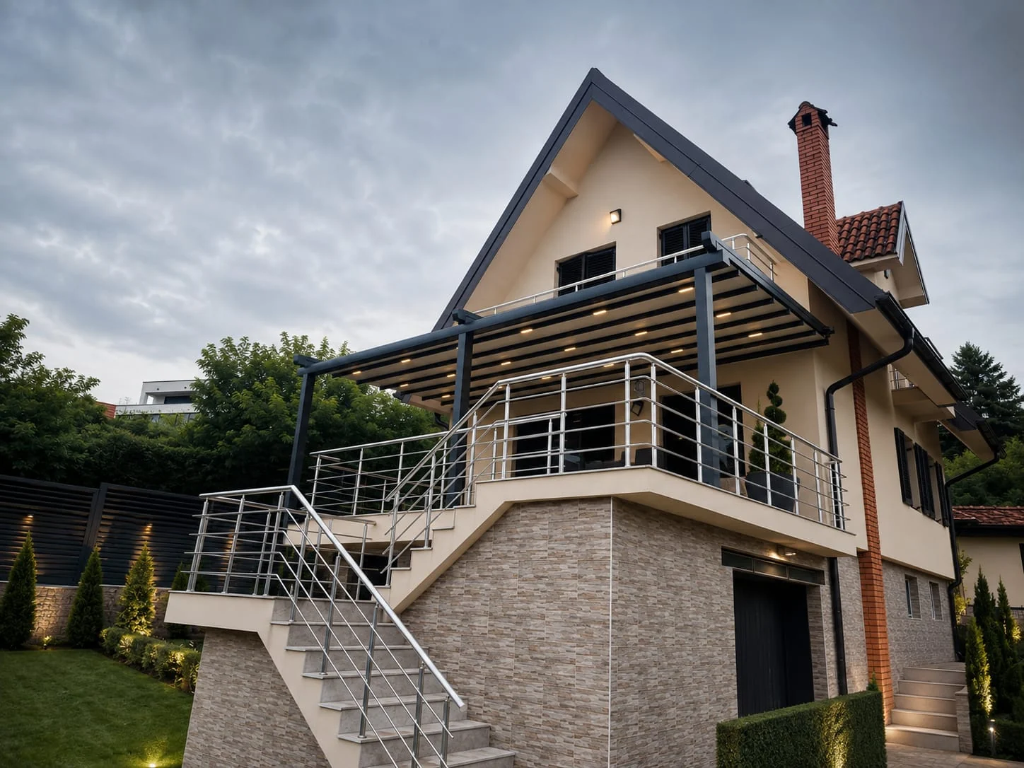 Terasa porodične kuće — Klasična pergola · pokretni platneni krov